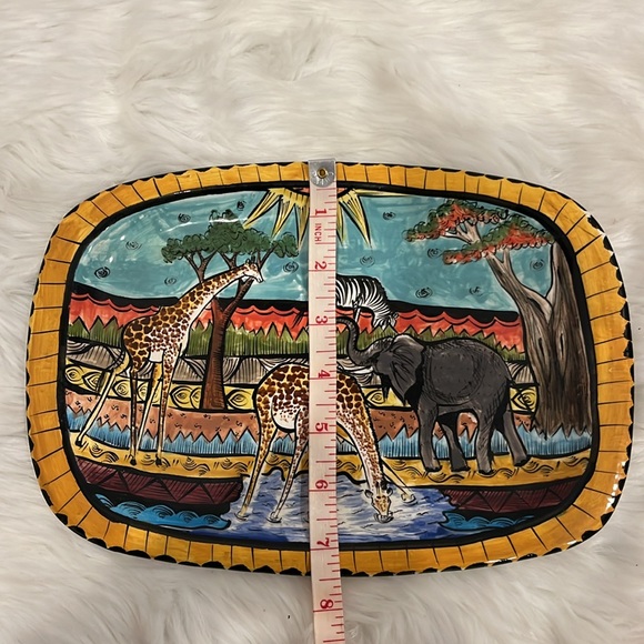 Vintage Penzo Zimbabwe Serving Tray African Art Hand Painted Signed Dishes Anima - Picture 6 of 7